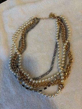 Gold & Silver Multi-Strand Pearl Chain Necklace - Women's Jewelry skull accent